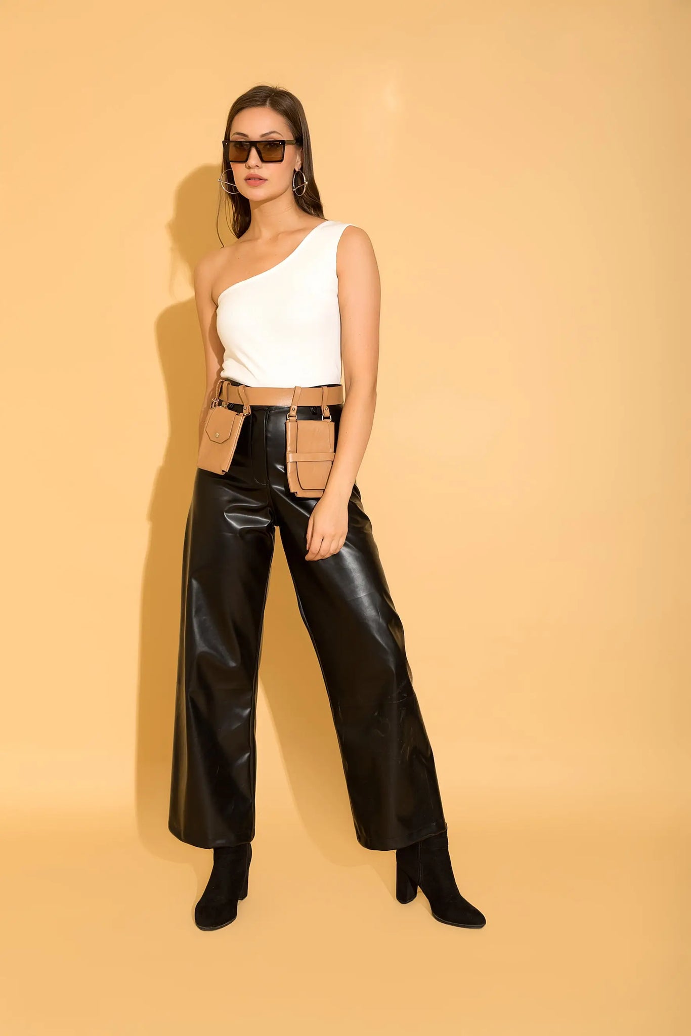 Black Flared Leather Pants - PANTS