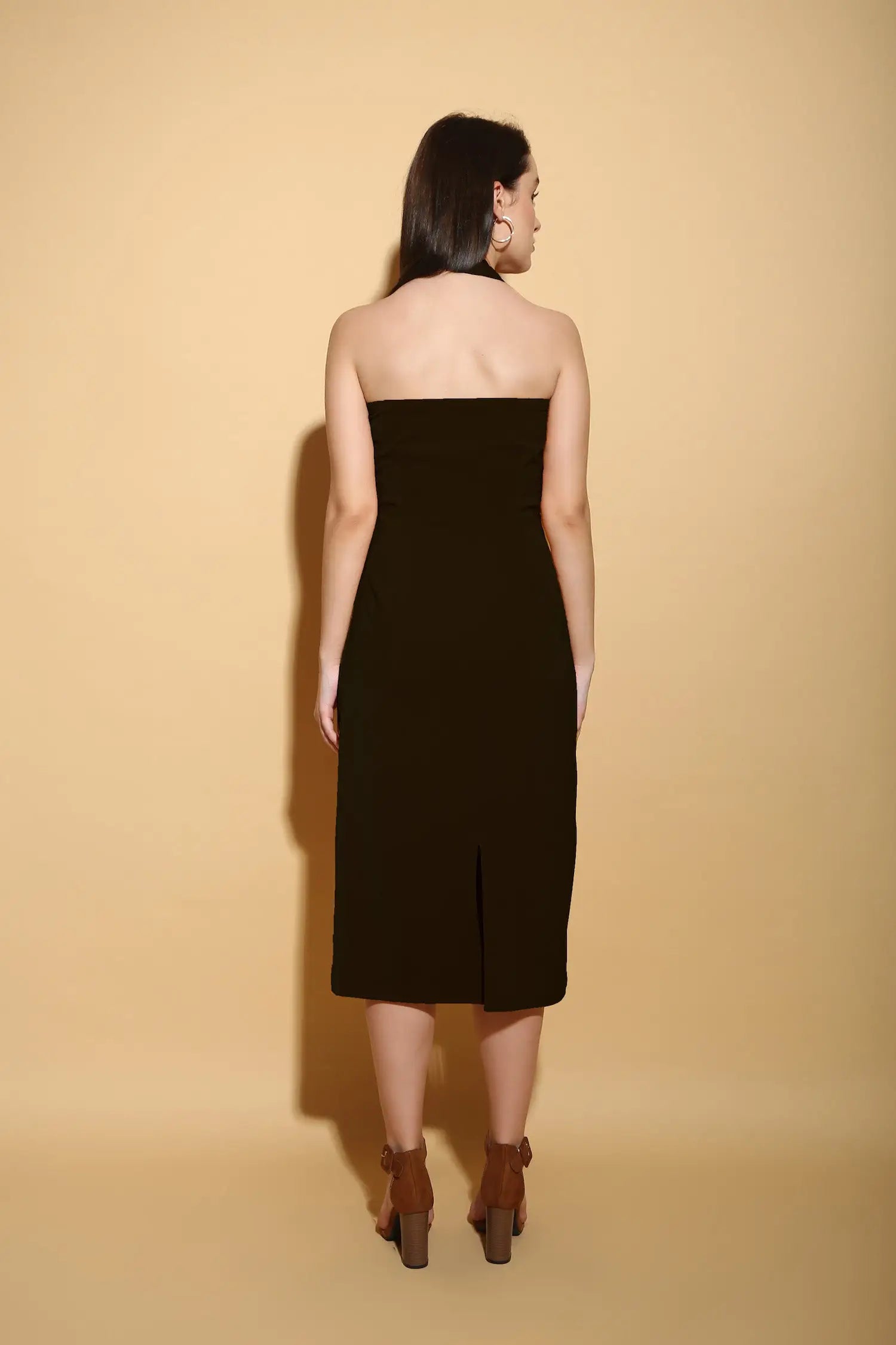 Black Halter Midi Dress - DRESSES