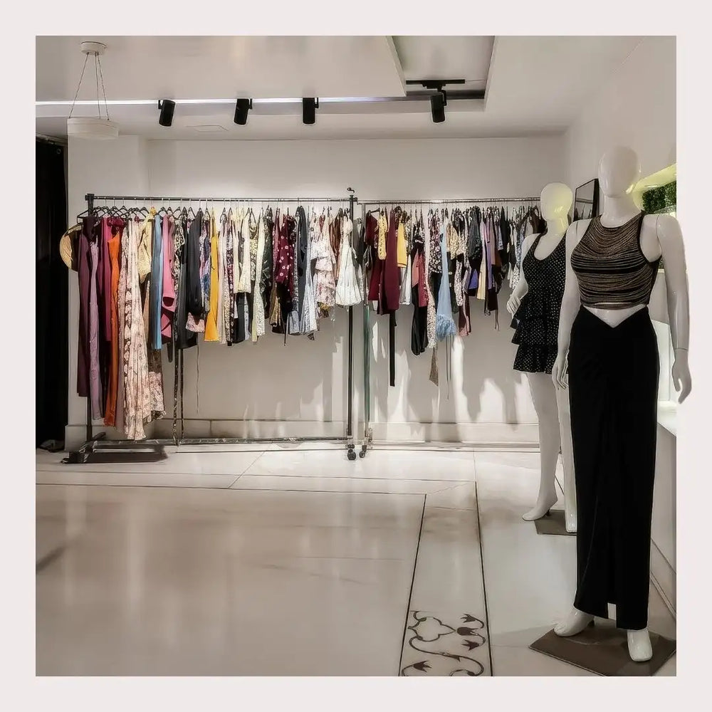 A black, high-waisted, wide-leg pant with a sleek, straight-cut design displayed on a white mannequin.