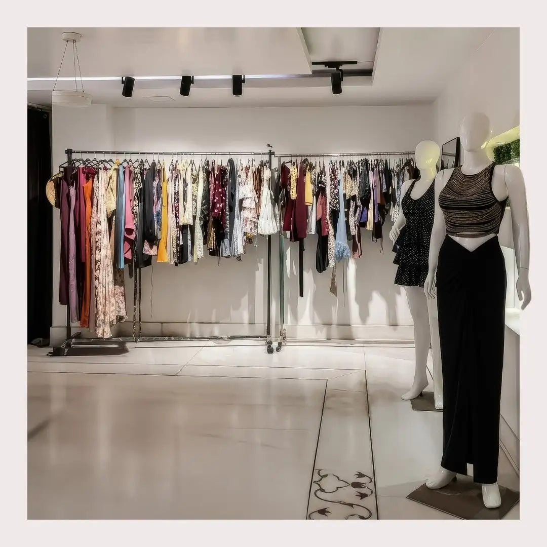 A black, high-waisted, wide-leg pant with a sleek, straight-cut design displayed on a white mannequin.