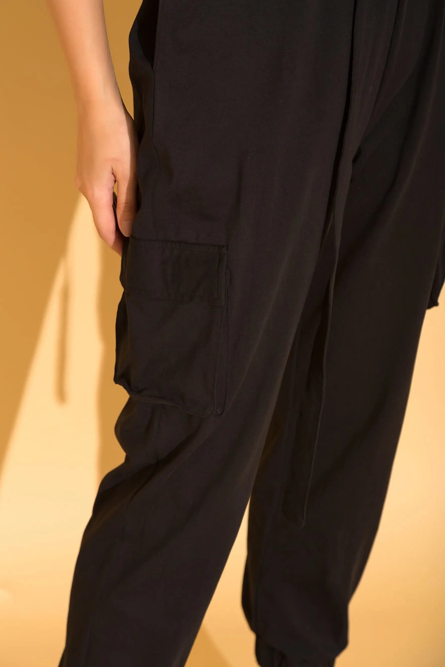 Black One Shoulder Cargo Jumpsuit - Jumpsuits