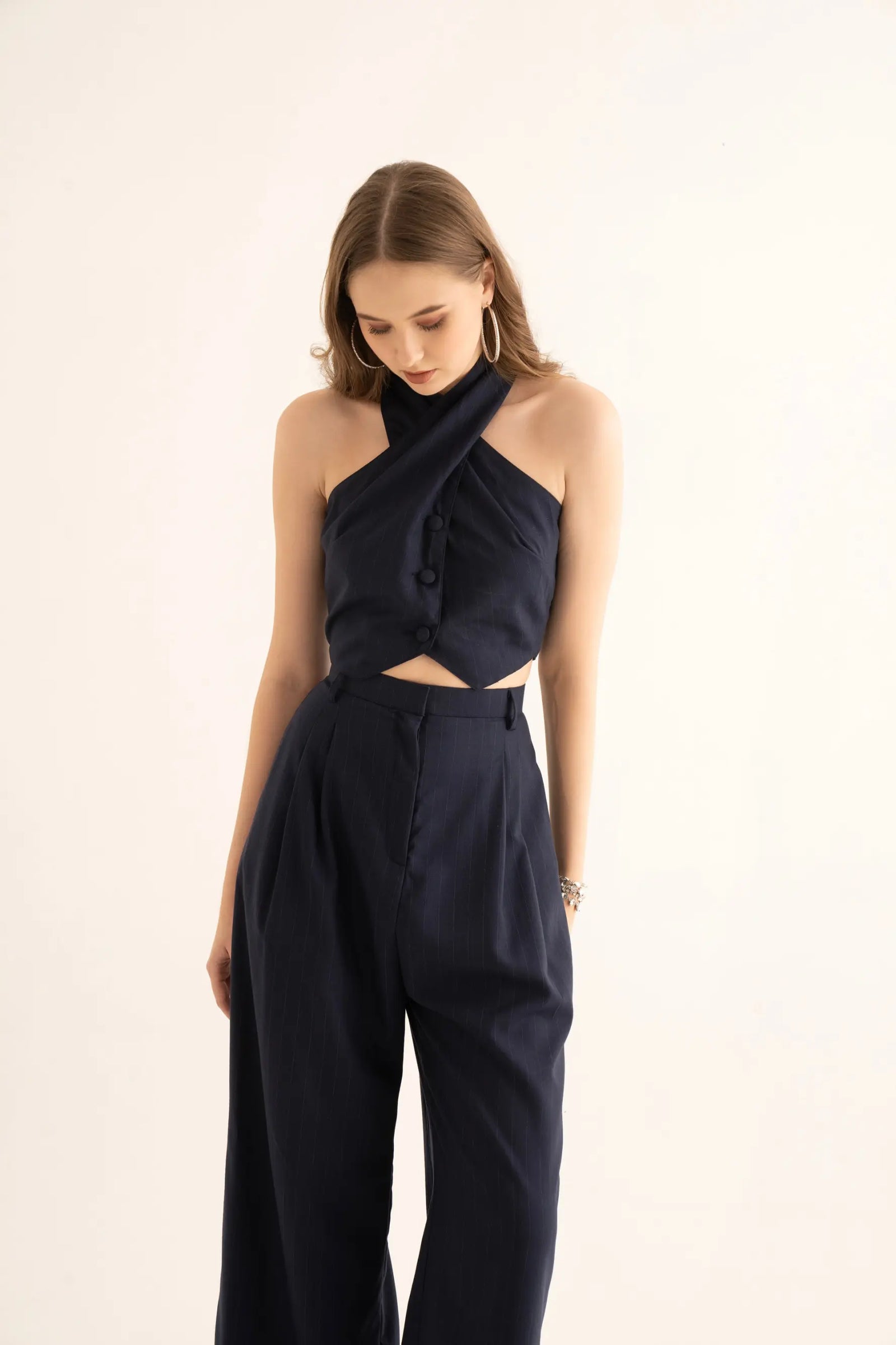 Black Pinstripe Halter Waistcoat - WAISTCOAT