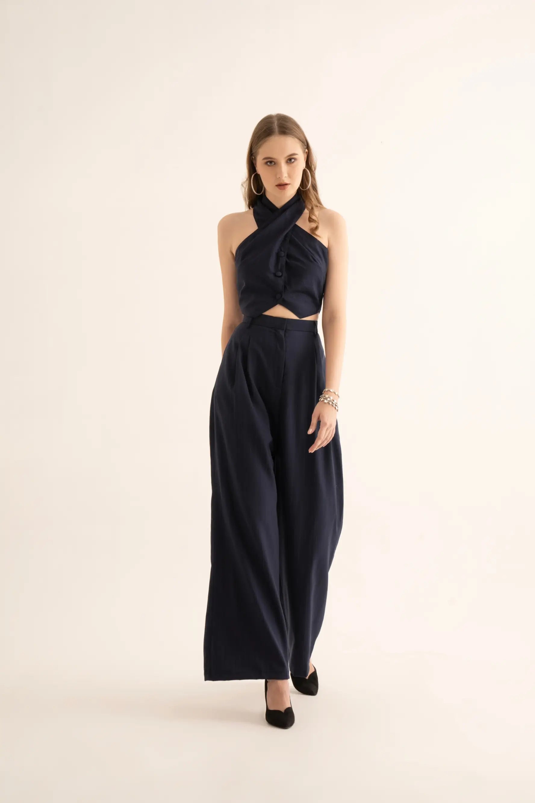 Black Pinstripe Halter Waistcoat and Suiting Pants Co-ord - SET