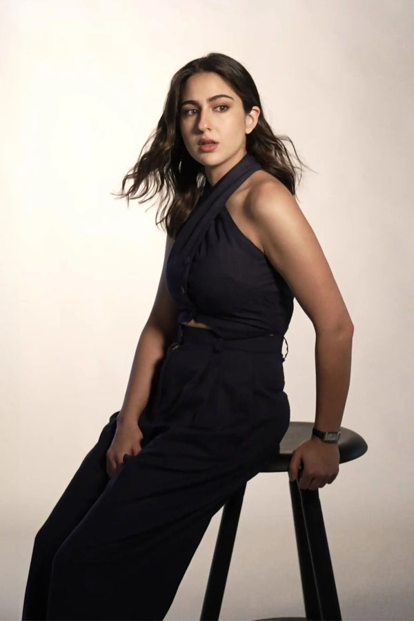 Black Pinstripe Halter Waistcoat and Suiting Pants Co-ord - SET