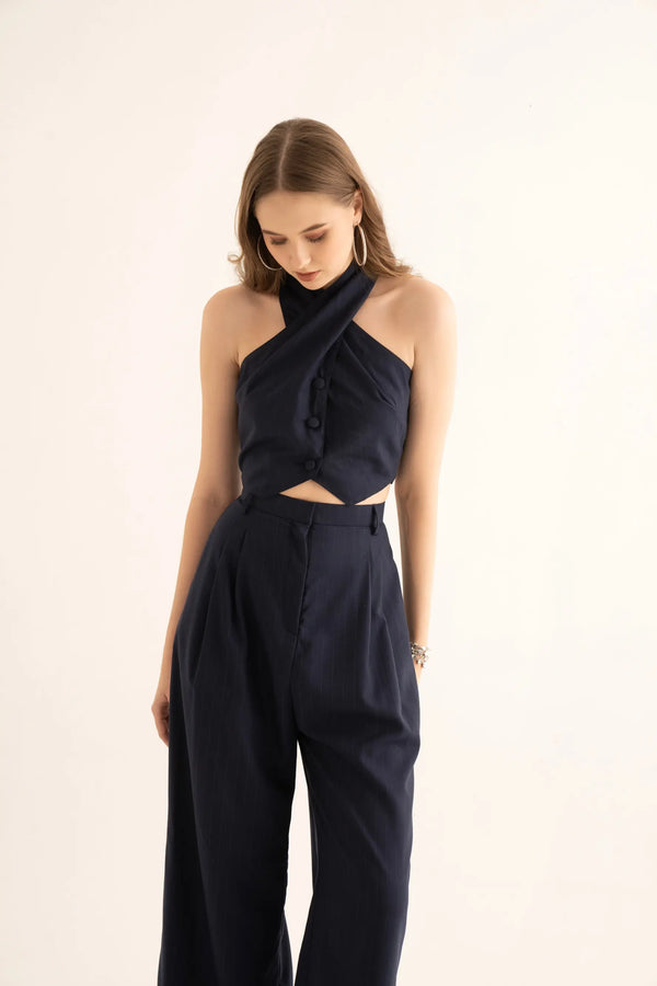 Black Pinstripe Suiting Pants - PANTS