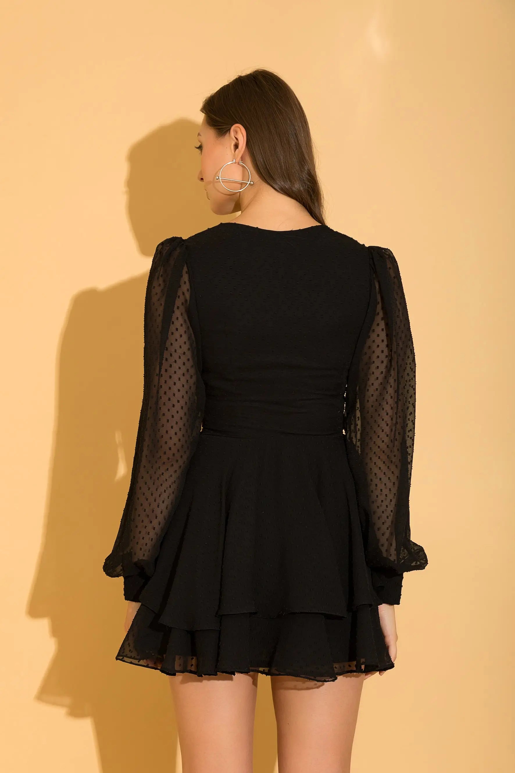 Black Swiss Dot Ruffle Dress - DRESSES