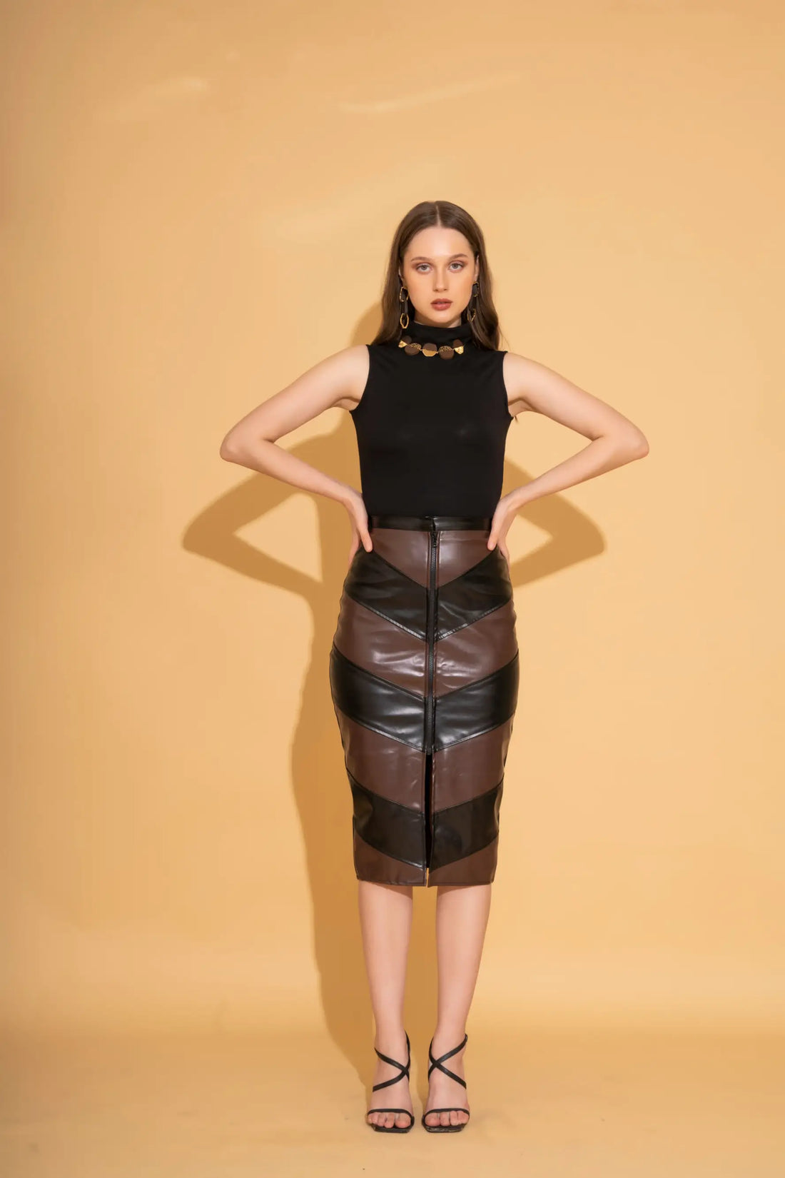 Black Turtle Neck and Patterned Skirt Co-ord Set - SET