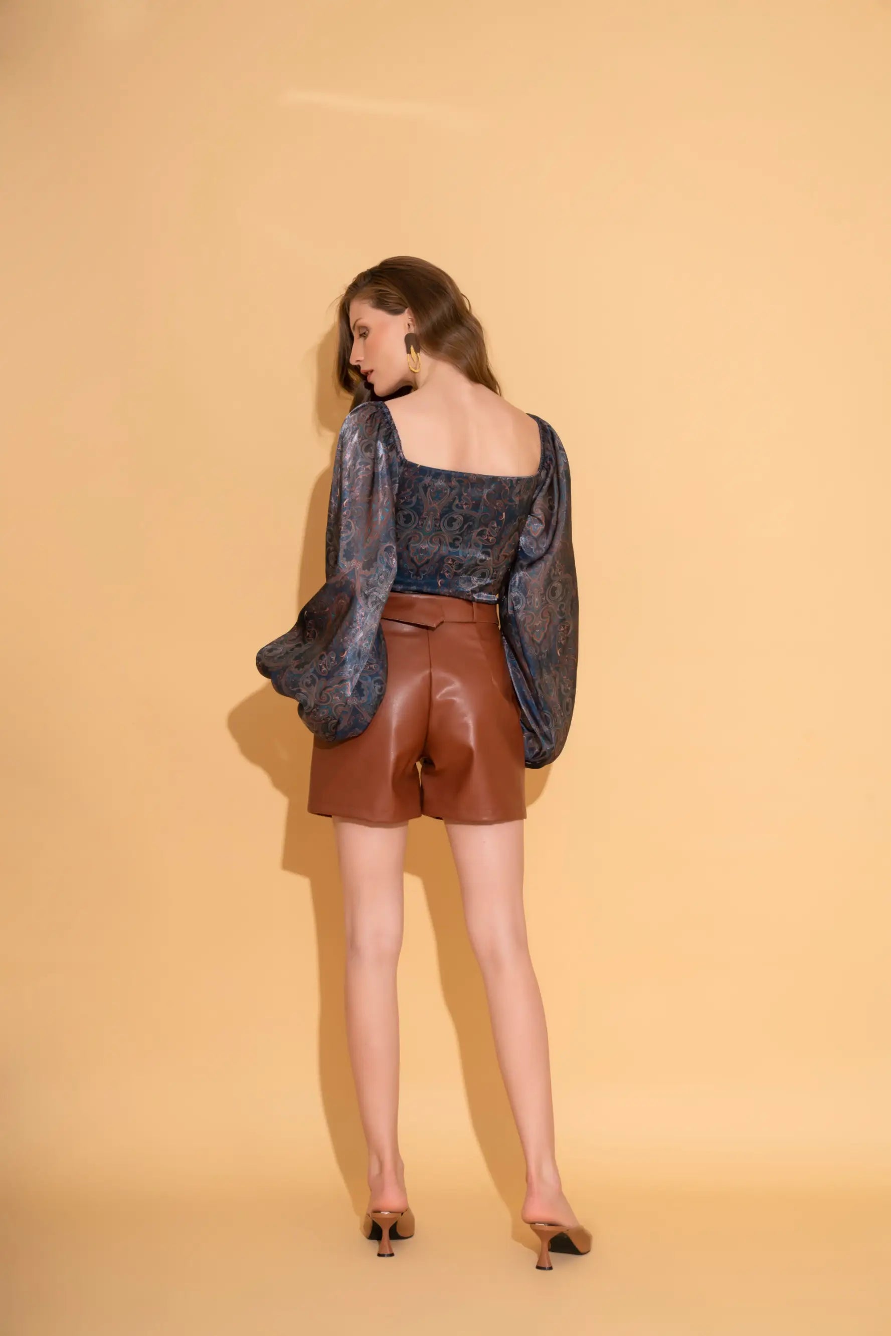 Blue Organza Blouse and Brown Shorts Co-ord Set - SET