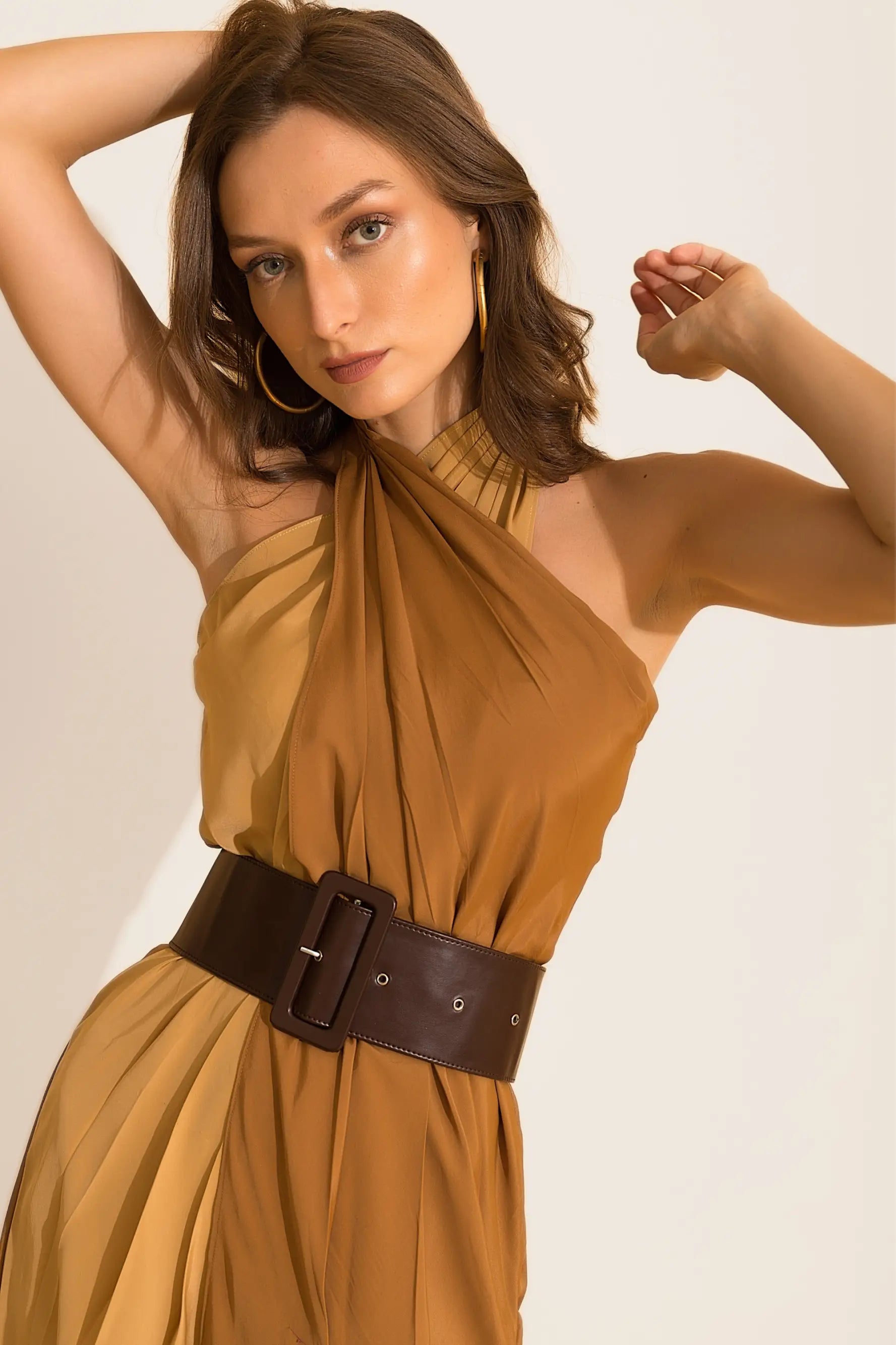 Broad Brown Faux Leather Belt - FREE SIZE - BELTS