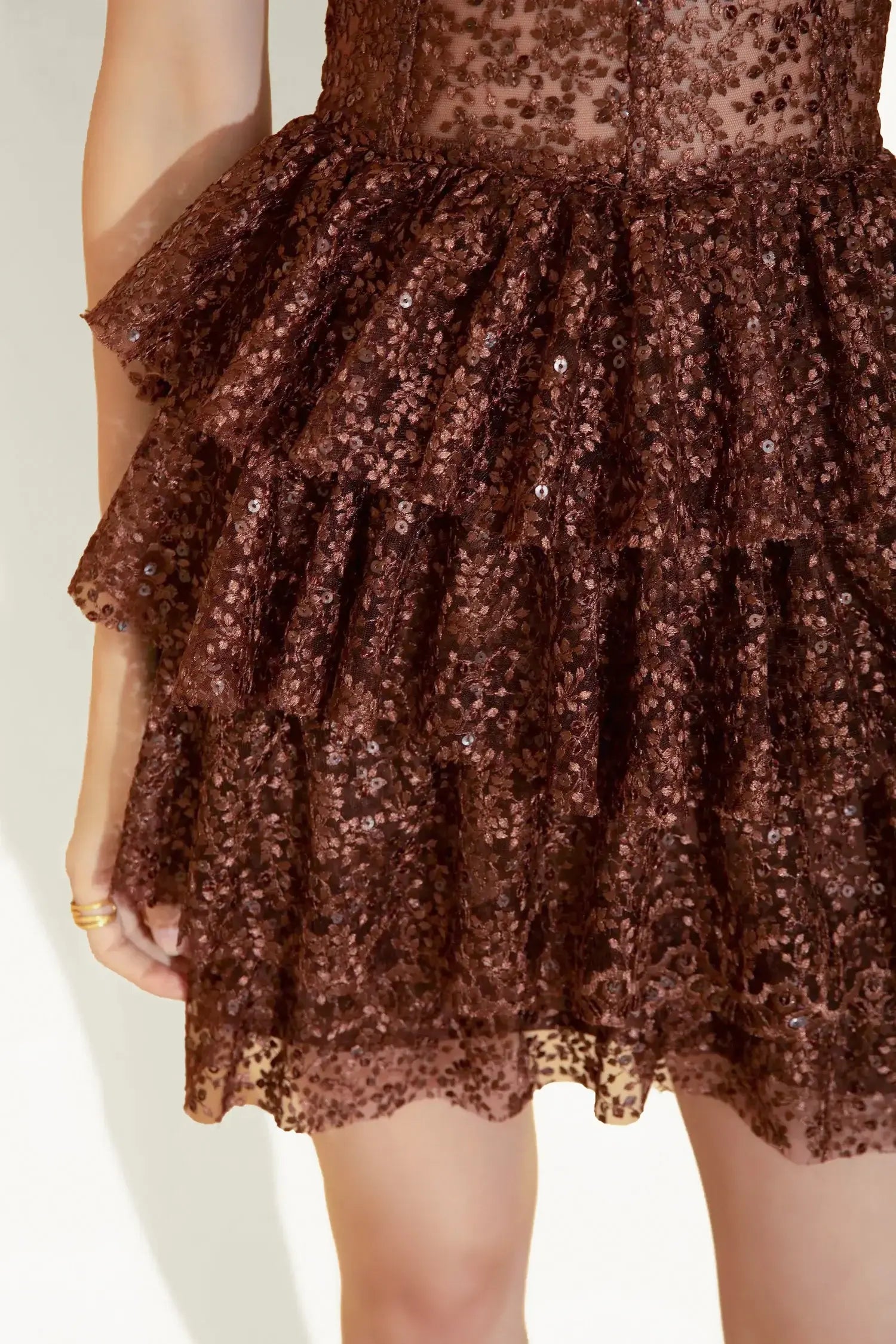 Brown Corset Tiered Dress - DRESSES