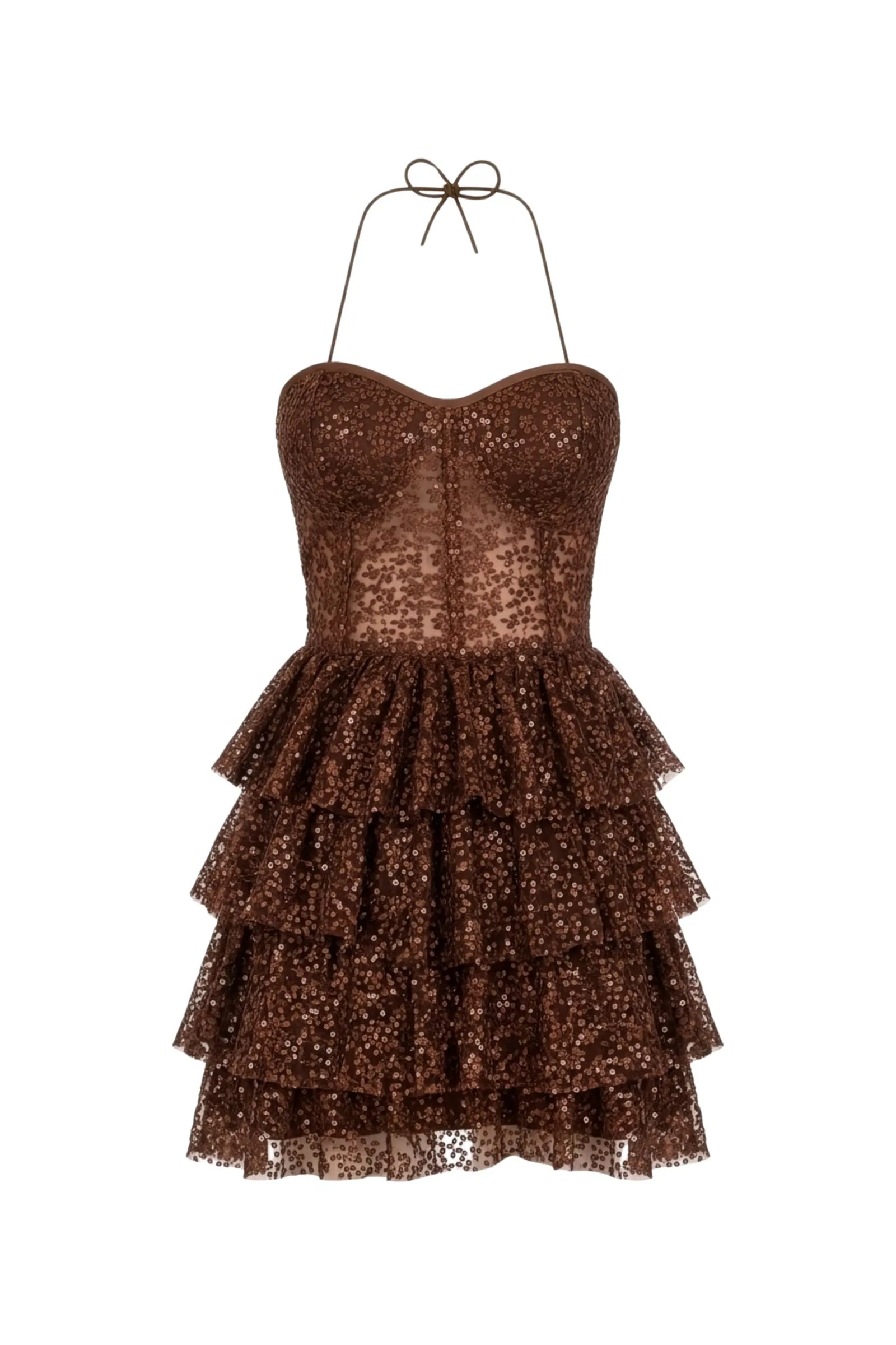 Brown Corset Tiered Dress - DRESSES