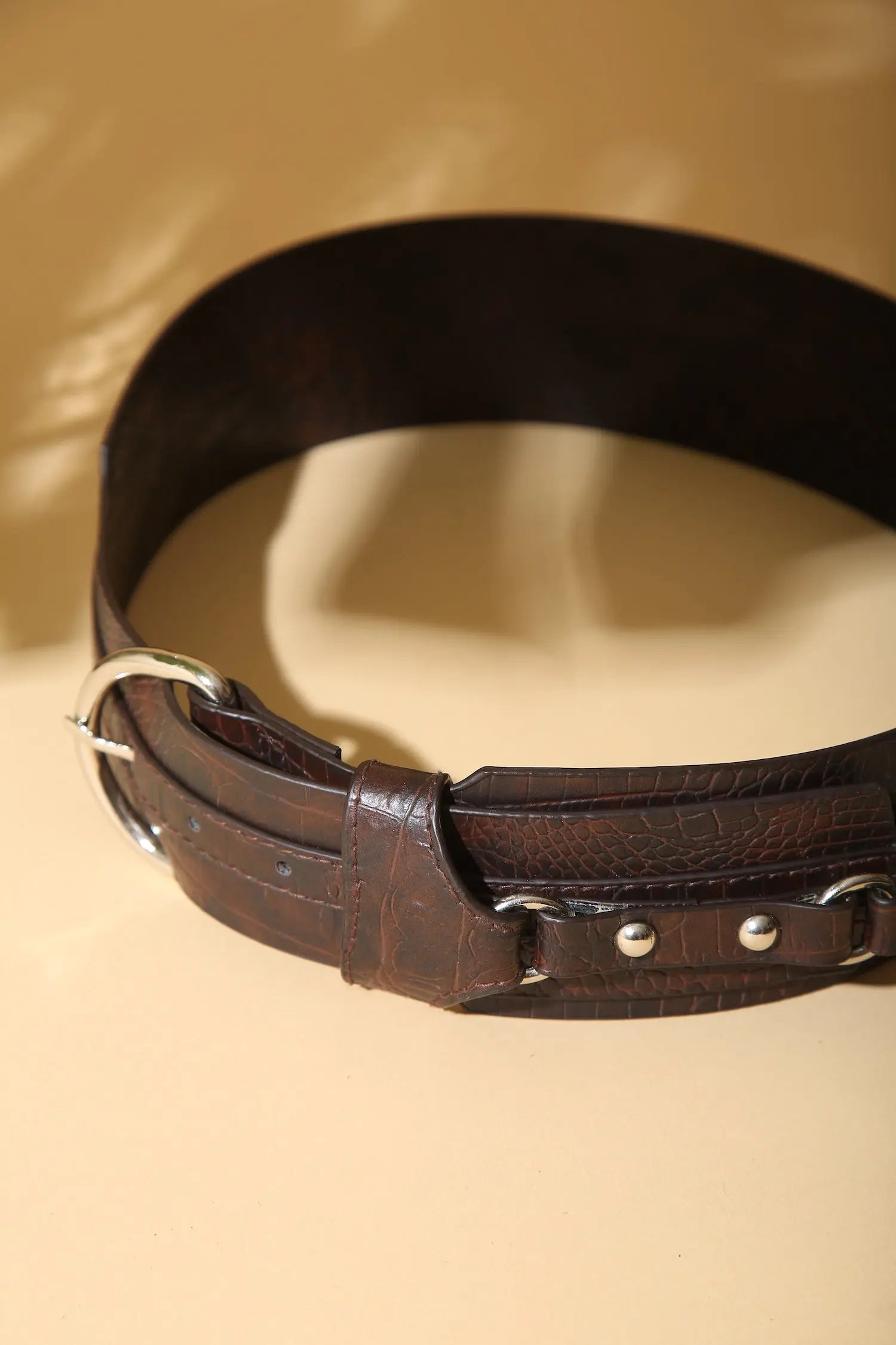 Brown Croc Textured Belt - BELTS
