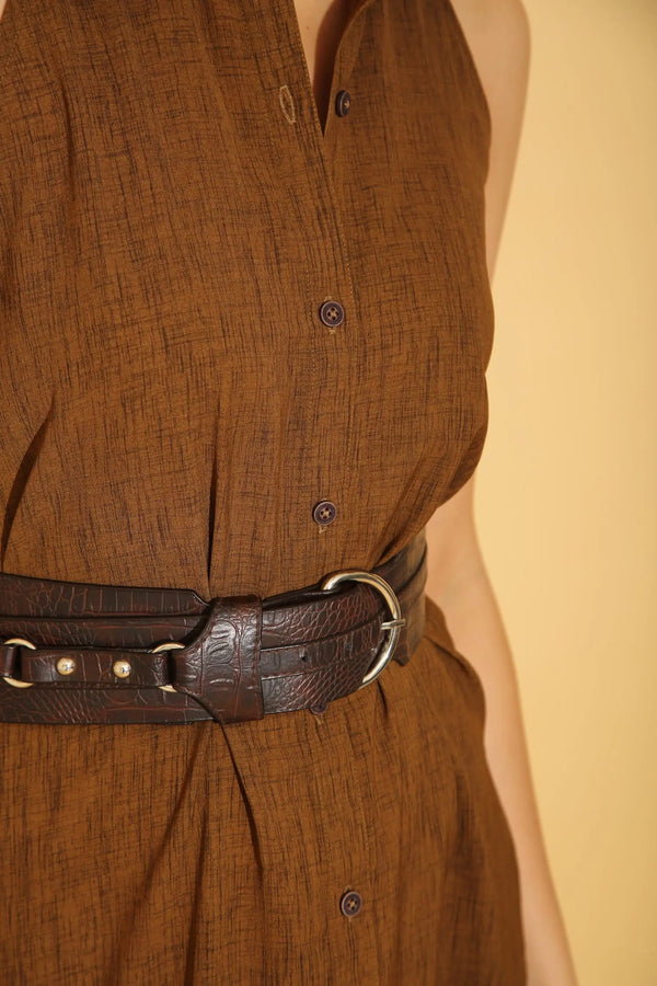Brown Croc Textured Belt - BELTS