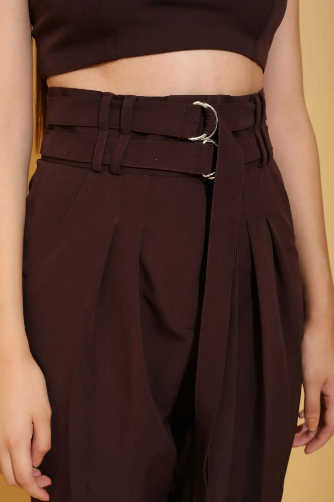 Brown Double Belted Pants - PANTS