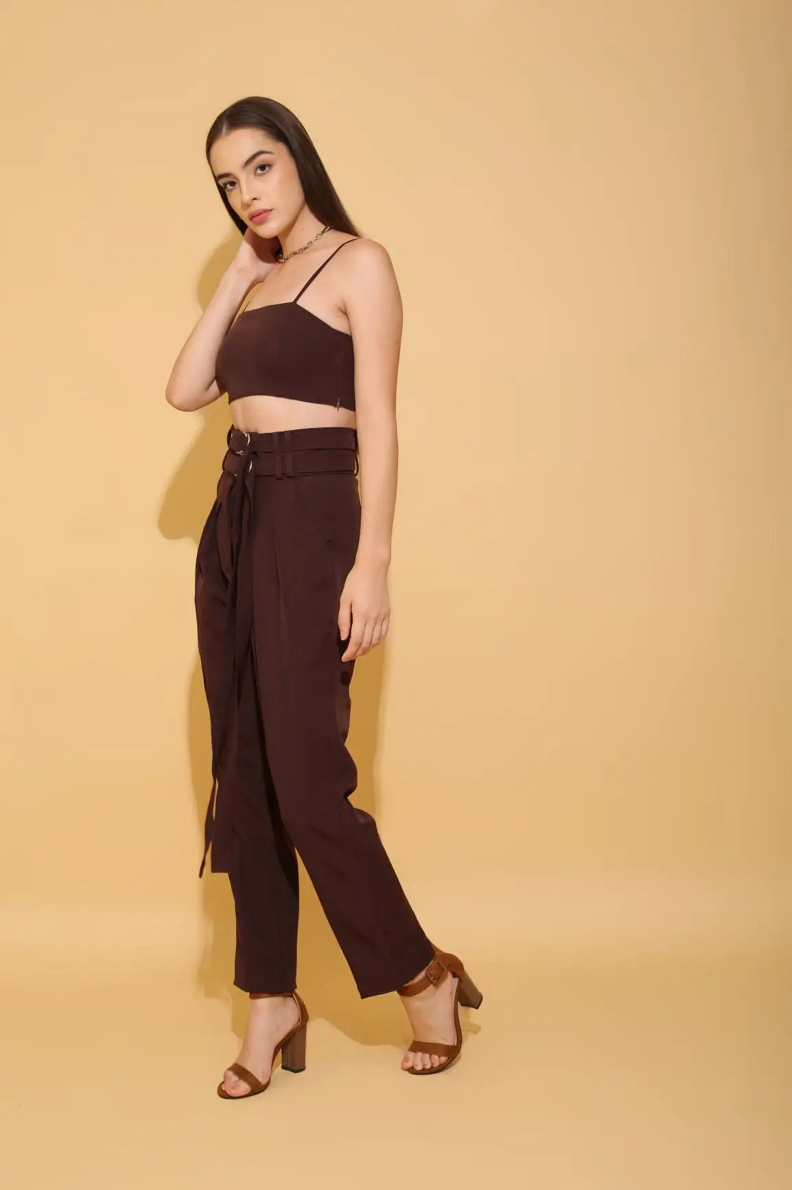 Brown Double Belted Pants - PANTS