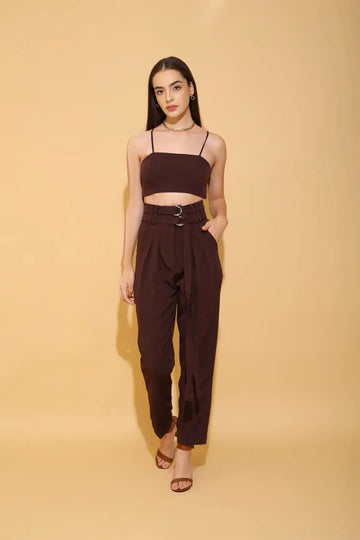 Brown Double Belted Pants - PANTS