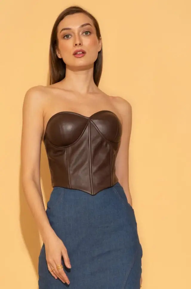 Brown Faux Leather Corset - CORSET