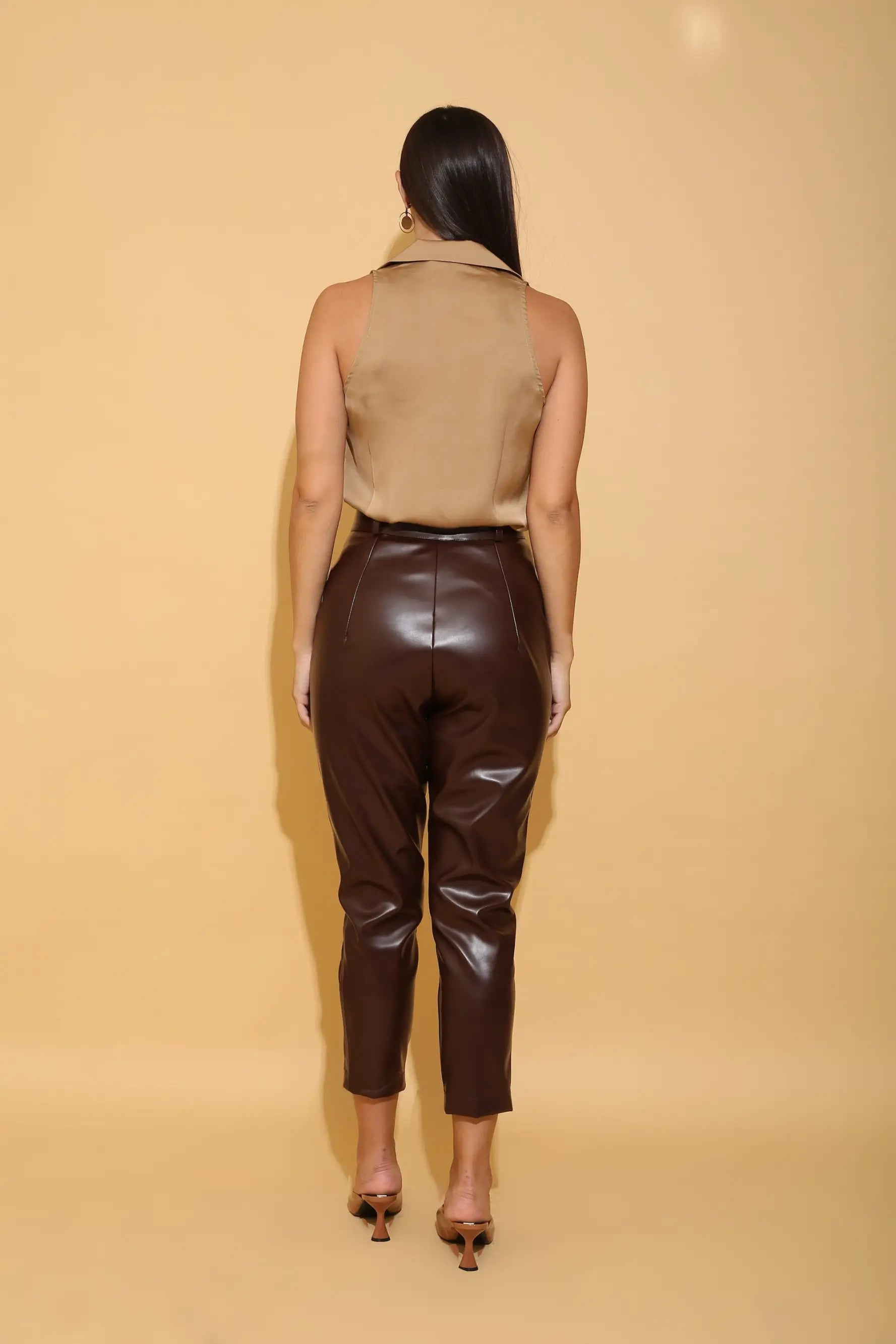 Brown Faux Leather Pants - PANTS