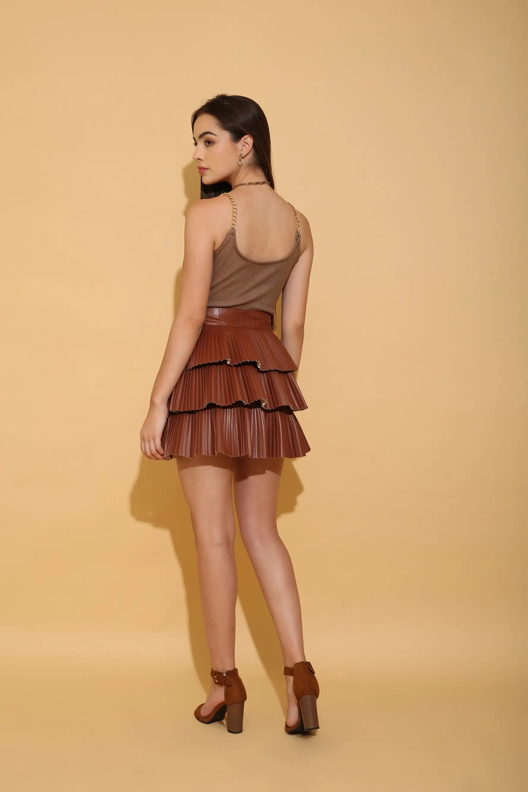 Brown Faux Leather Skirt - SKIRTS