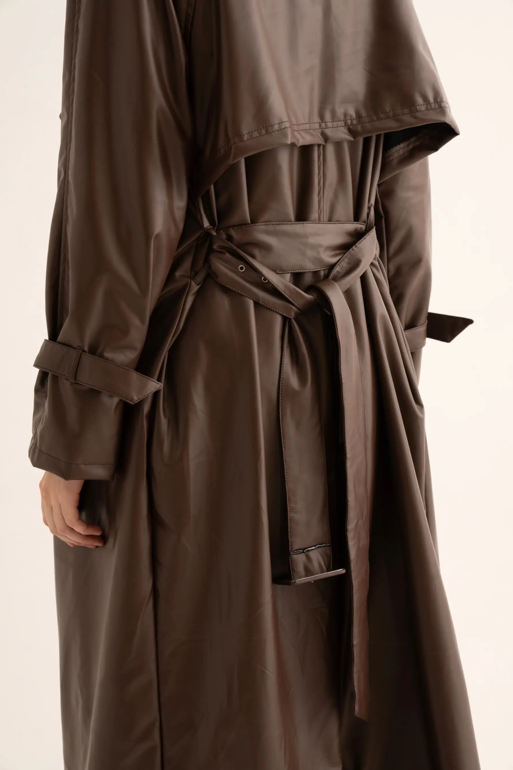 Brown Faux Leather Trench and Cargo Pants Co-ord Set - SET