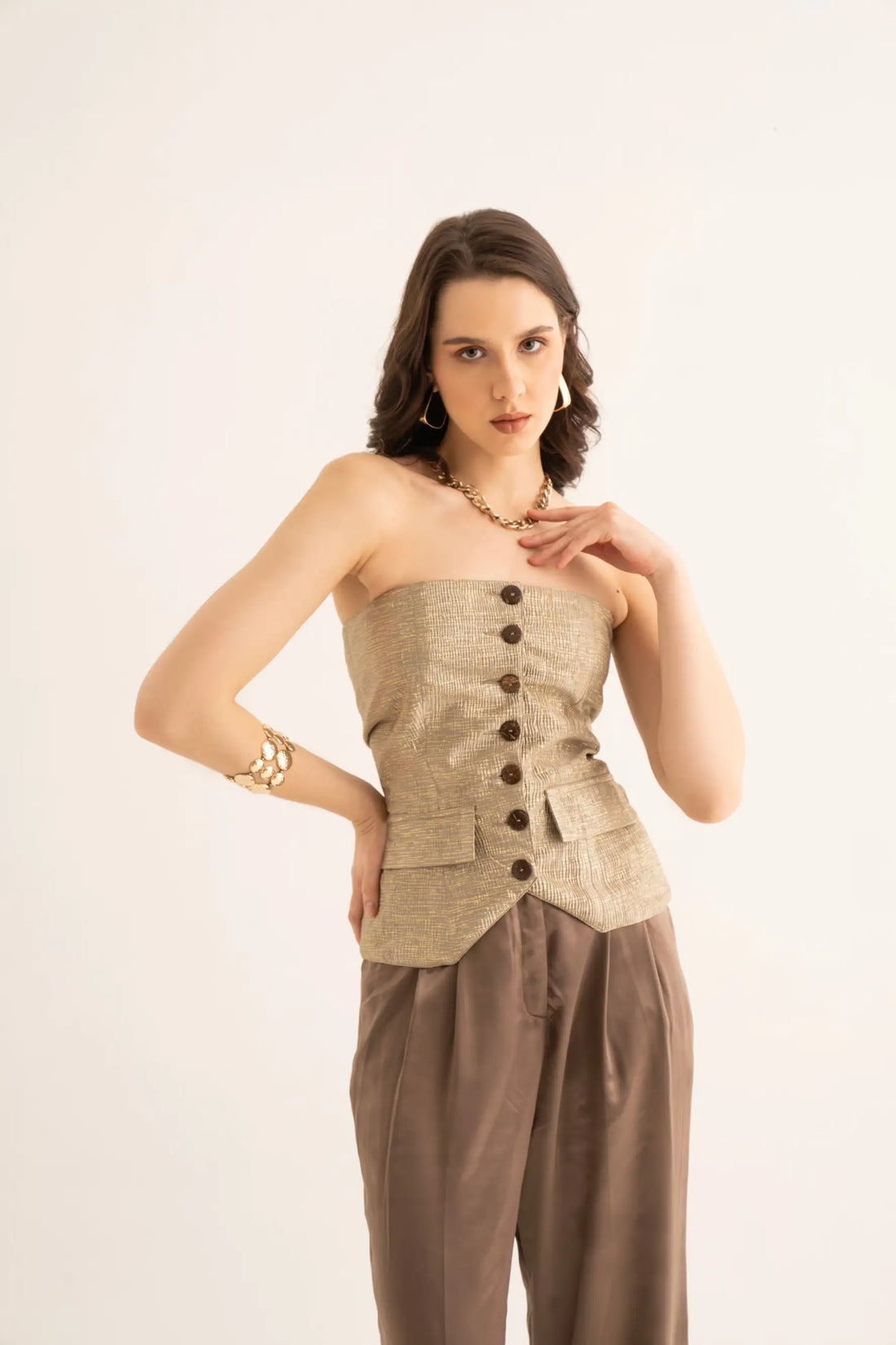 Brown Foil Tube Waistcoat - WAISTCOAT