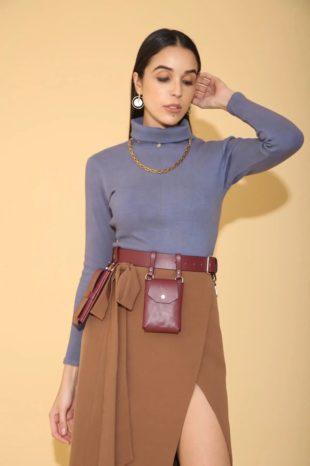 Brown Overlap Pencil Skirt - SKIRTS