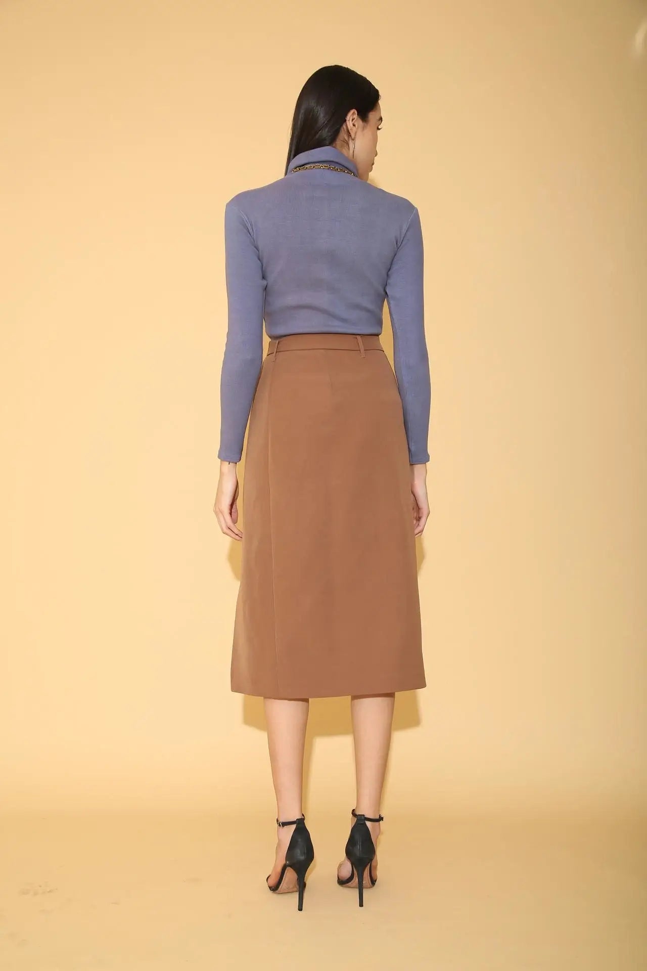 Brown Overlap Pencil Skirt - SKIRTS