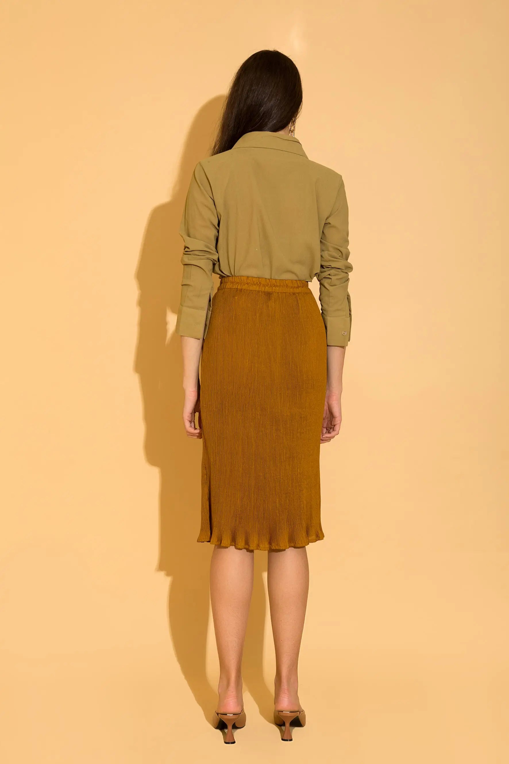 Burnt Gold Micro-pleated Skirt - SKIRTS