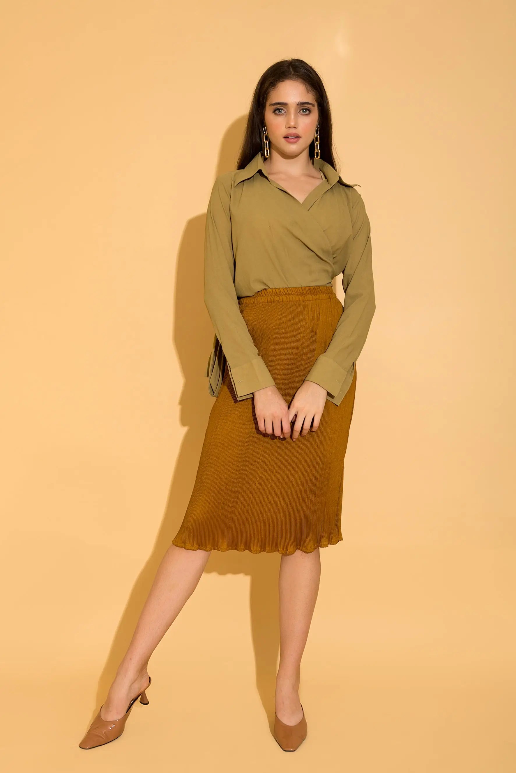 Burnt Gold Micro-pleated Skirt - SKIRTS