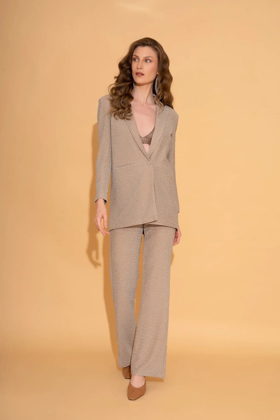 Champagne Shimmer Blazer and Pants Co-ord Set - SET