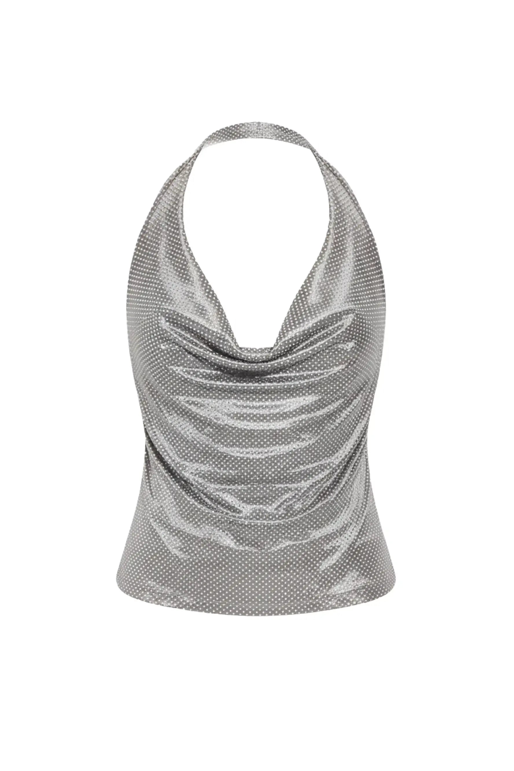 CINDY Rhinestone Cowl Top - TOPS