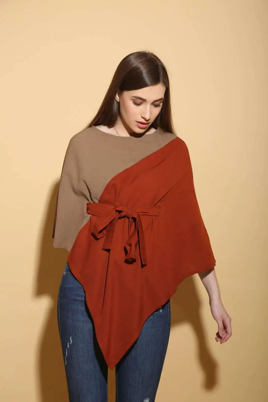 Colour Block Linen Poncho