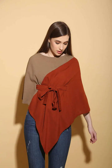 Colour Block Linen Poncho