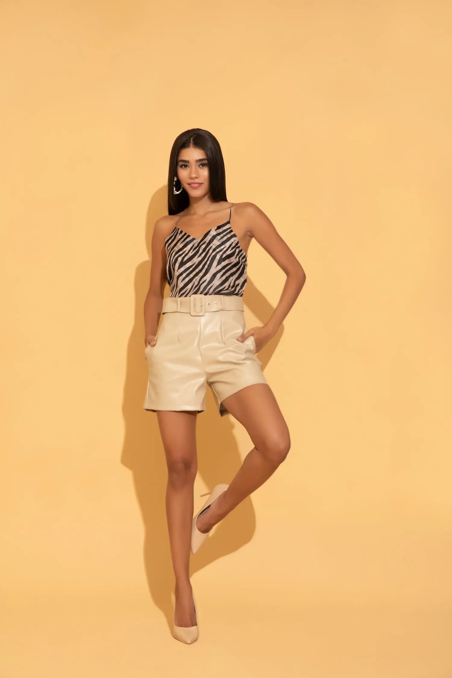 Cream Faux Leather Shorts - SHORTS