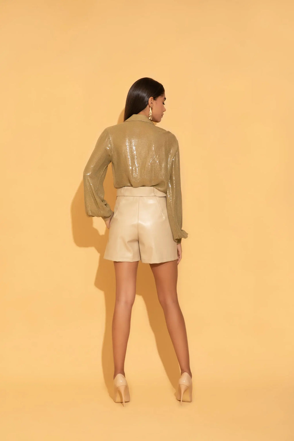 Cream Faux Leather Shorts - SHORTS