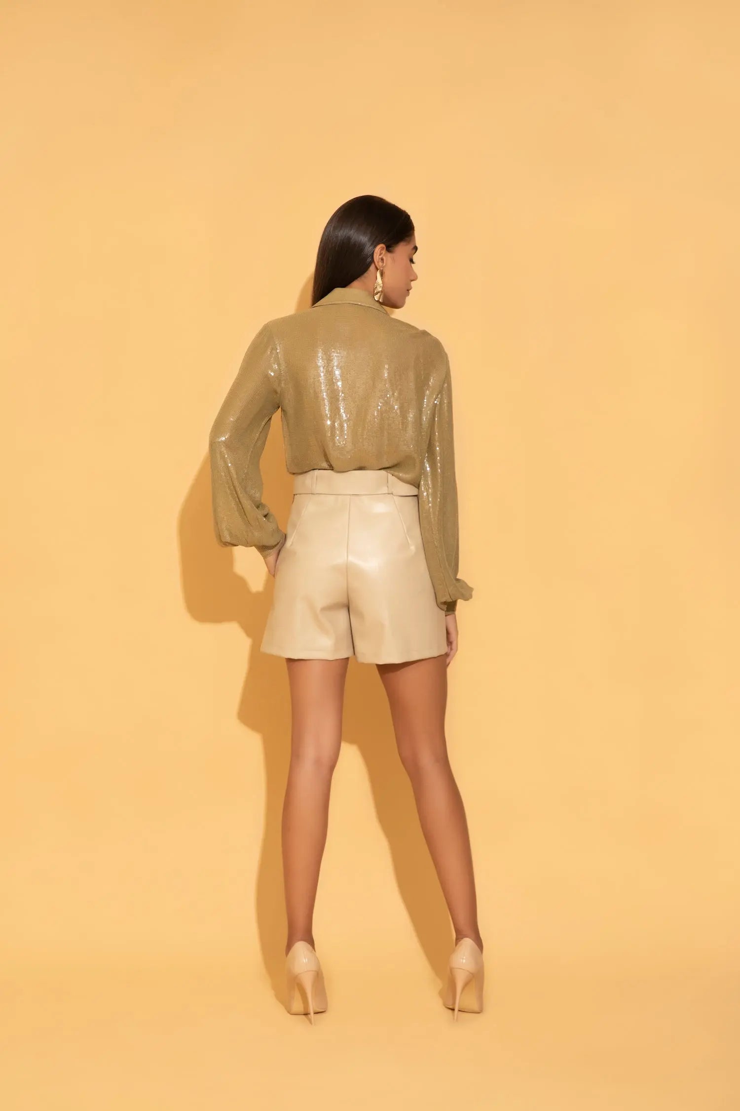 Cream Faux Leather Shorts - SHORTS