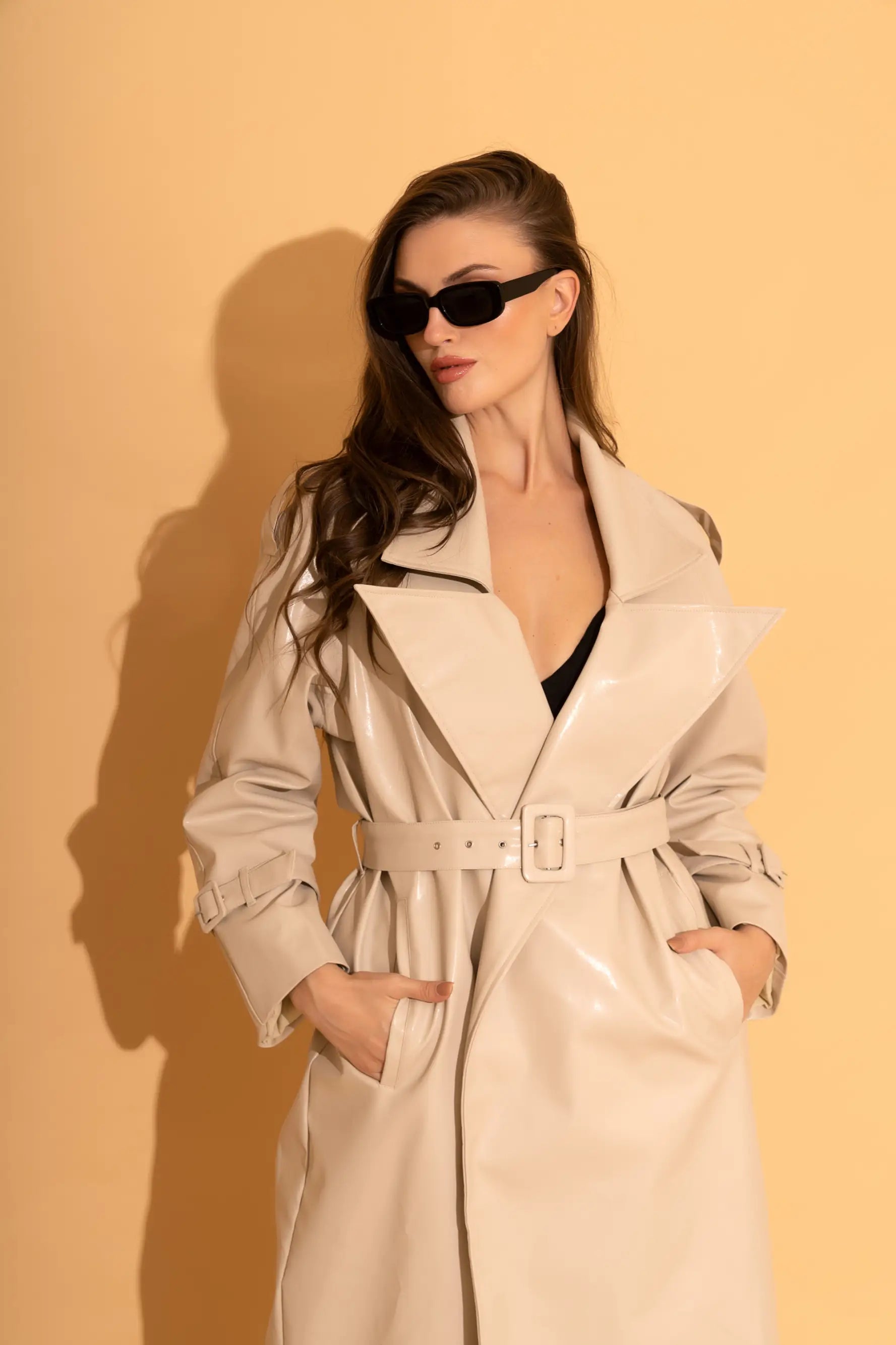 Cream Faux Leather Trench Co-ord Set - SET