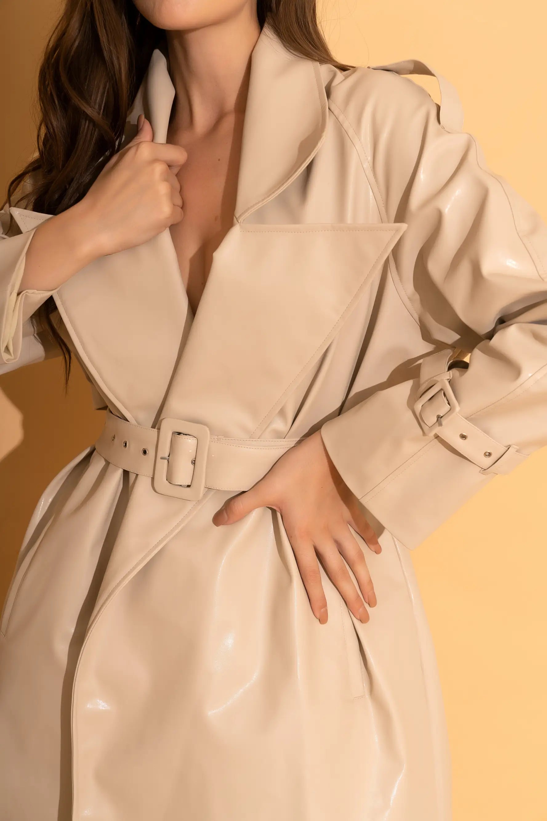 Cream Faux Leather Trench Co-ord Set - SET