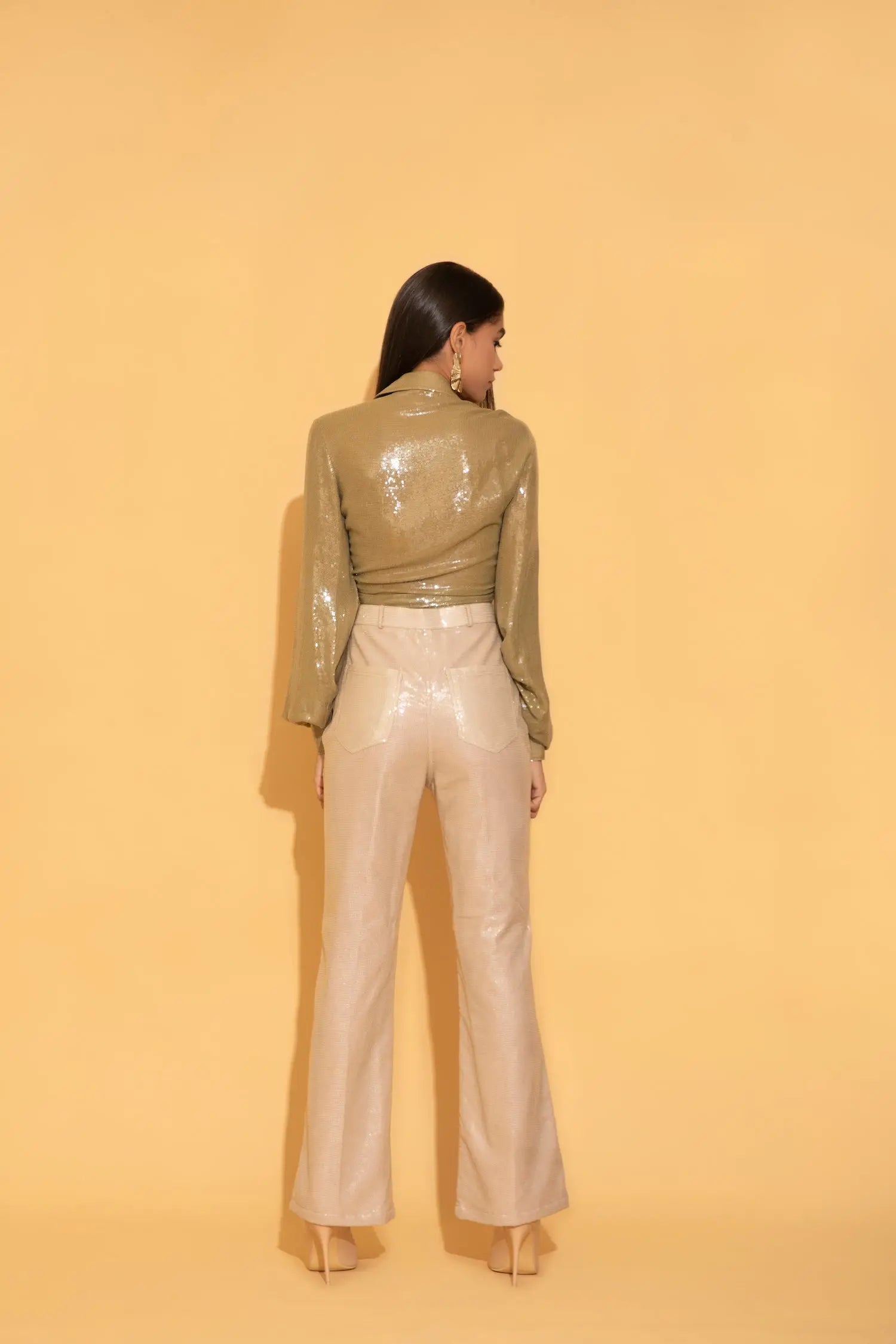 Cream Sequins Pants - PANTS