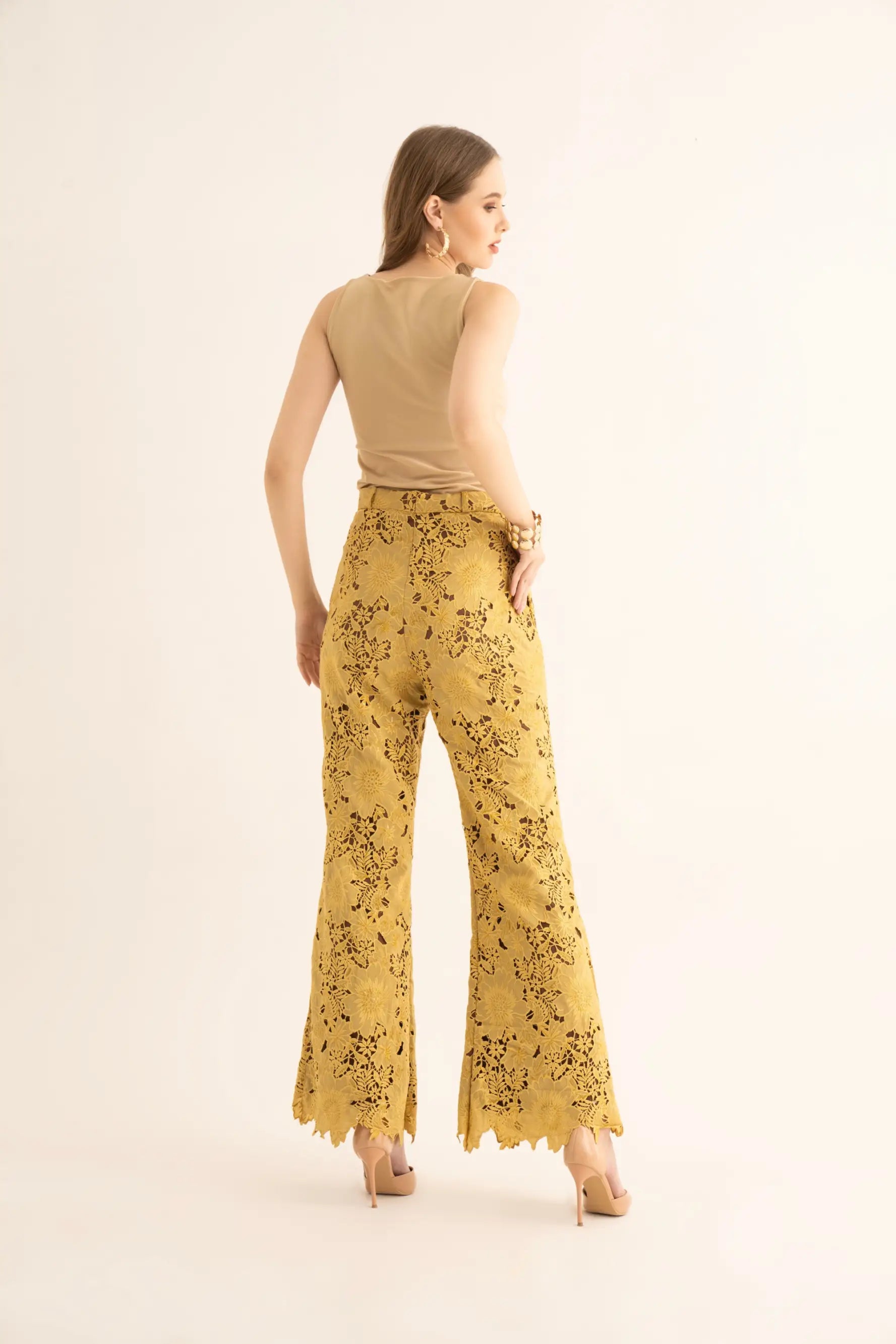 Cream Square Neck Top and Mellow Yellow Pants Co-ord Set - SET