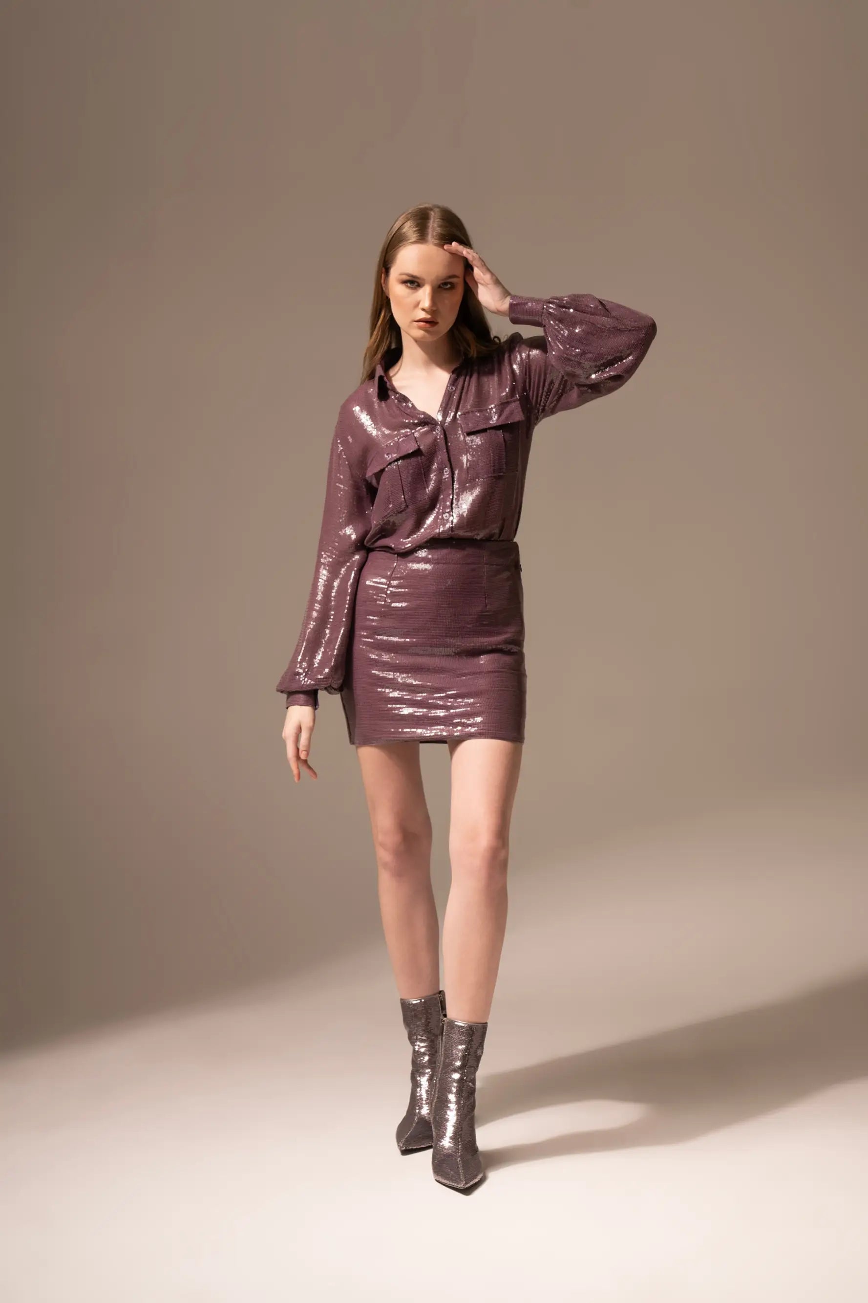 Deep Purple Sequins Shirt - SHIRTS