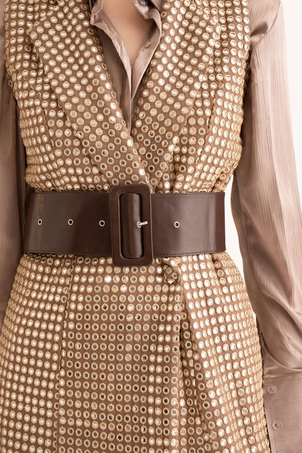 Dusty Rose Mirrorwork Sleeveless Blazer Dress - DRESSES