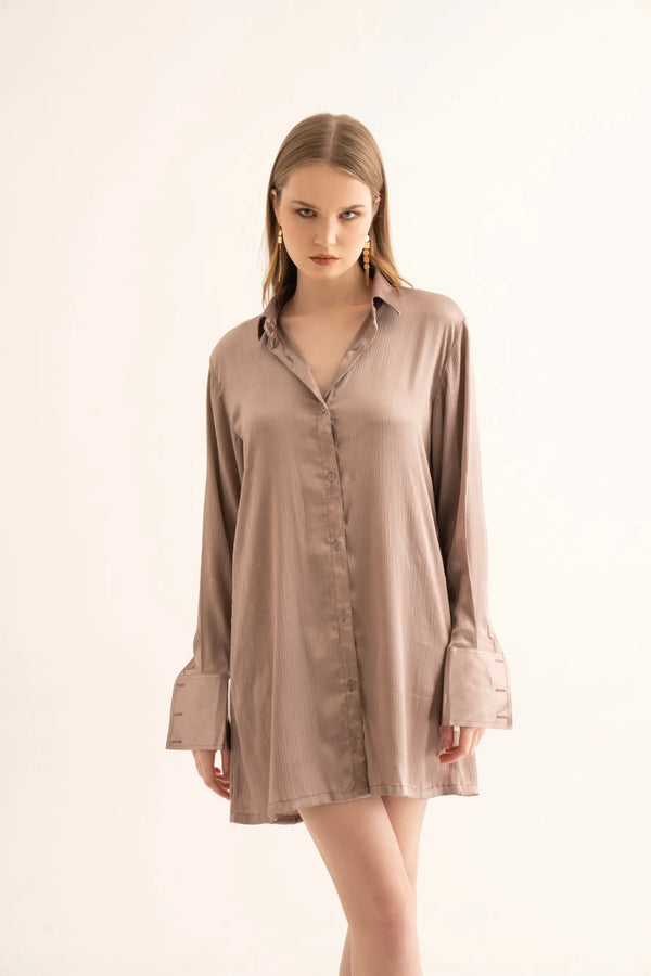 Dusty Rose Oversized Shirt Dress - DRESSES