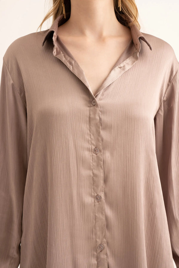 Dusty Rose Oversized Shirt Dress - DRESSES