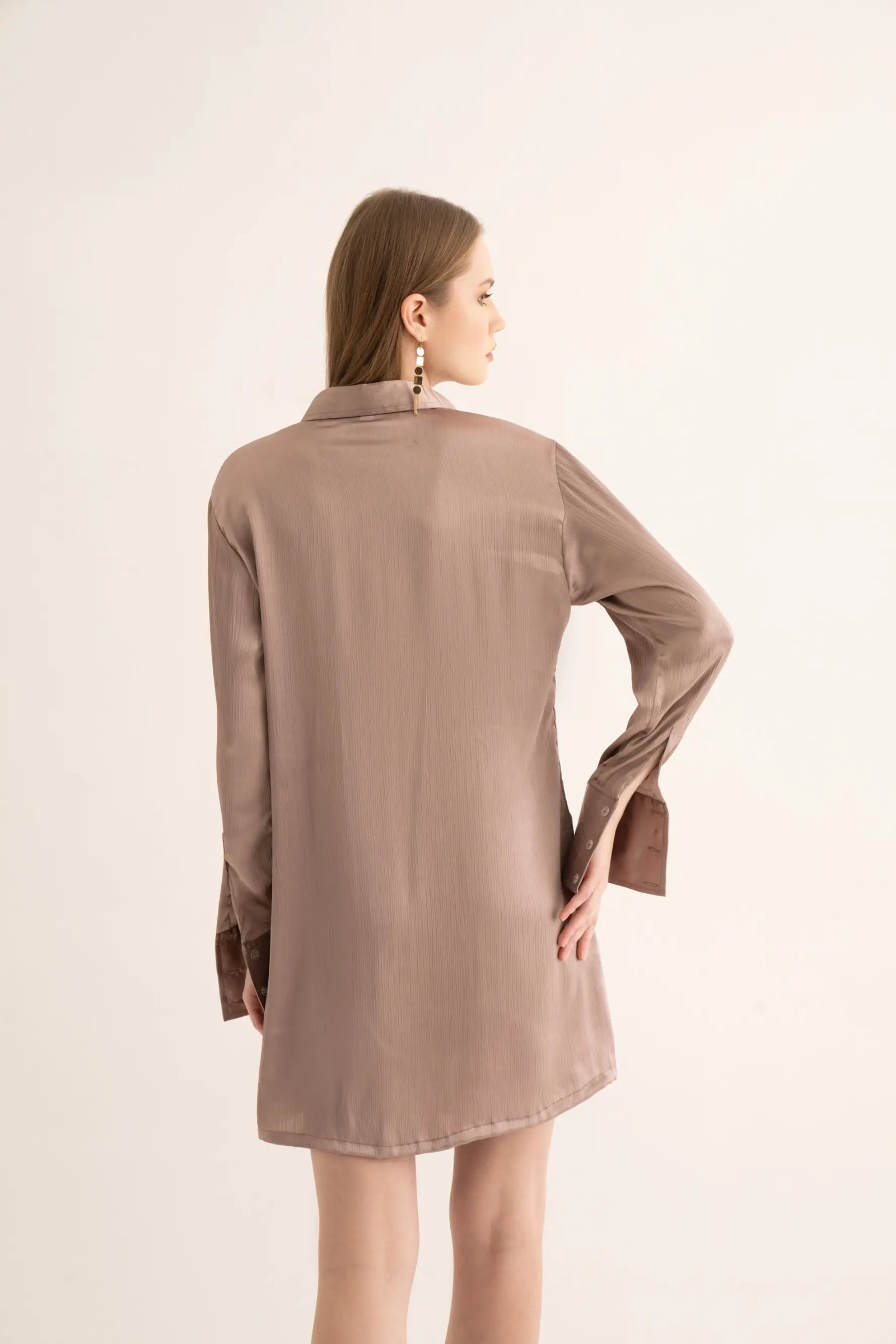 Dusty Rose Oversized Shirt Dress - DRESSES