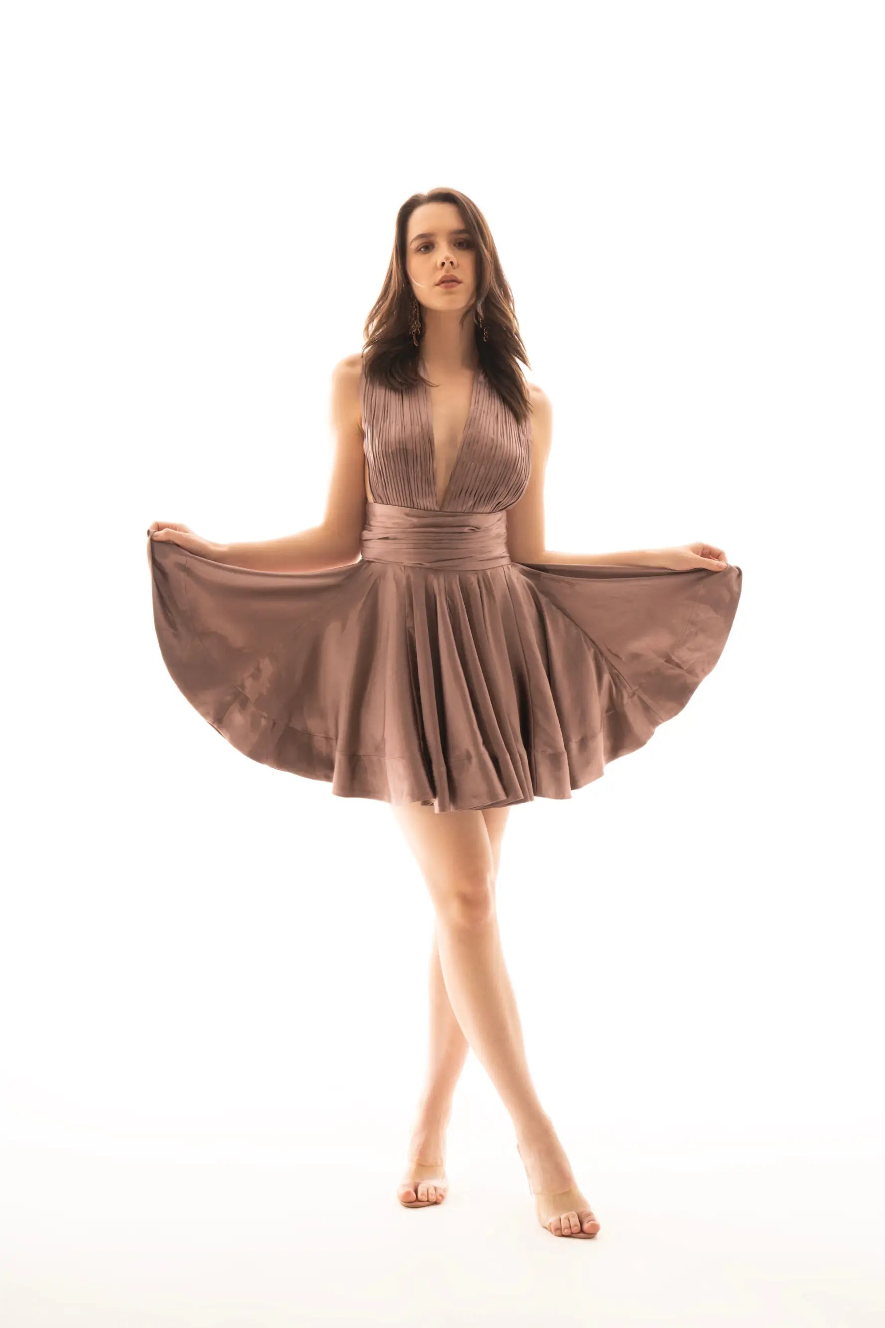 Dusty Rose V-Neck Twirl Dress - DRESSES