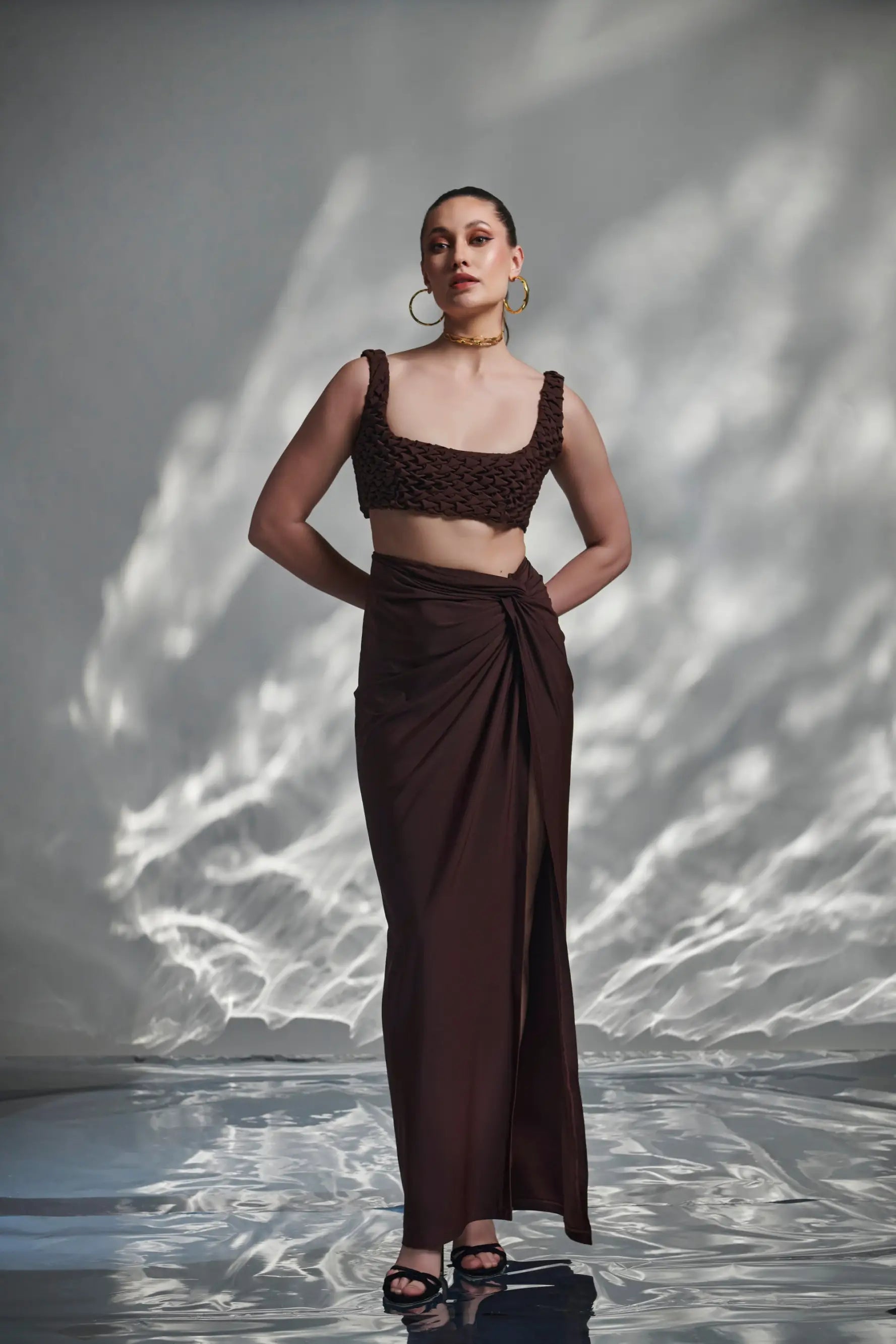 EKKO Smock Top and Draped Skirt Co-ord Set - SET