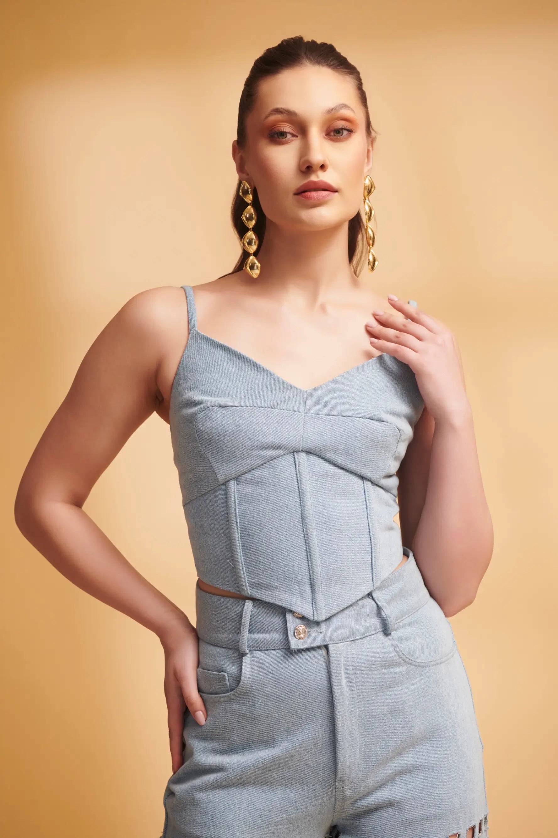 ETHER Denim Corset and Cutwork Jeans Co-ord Set - SET