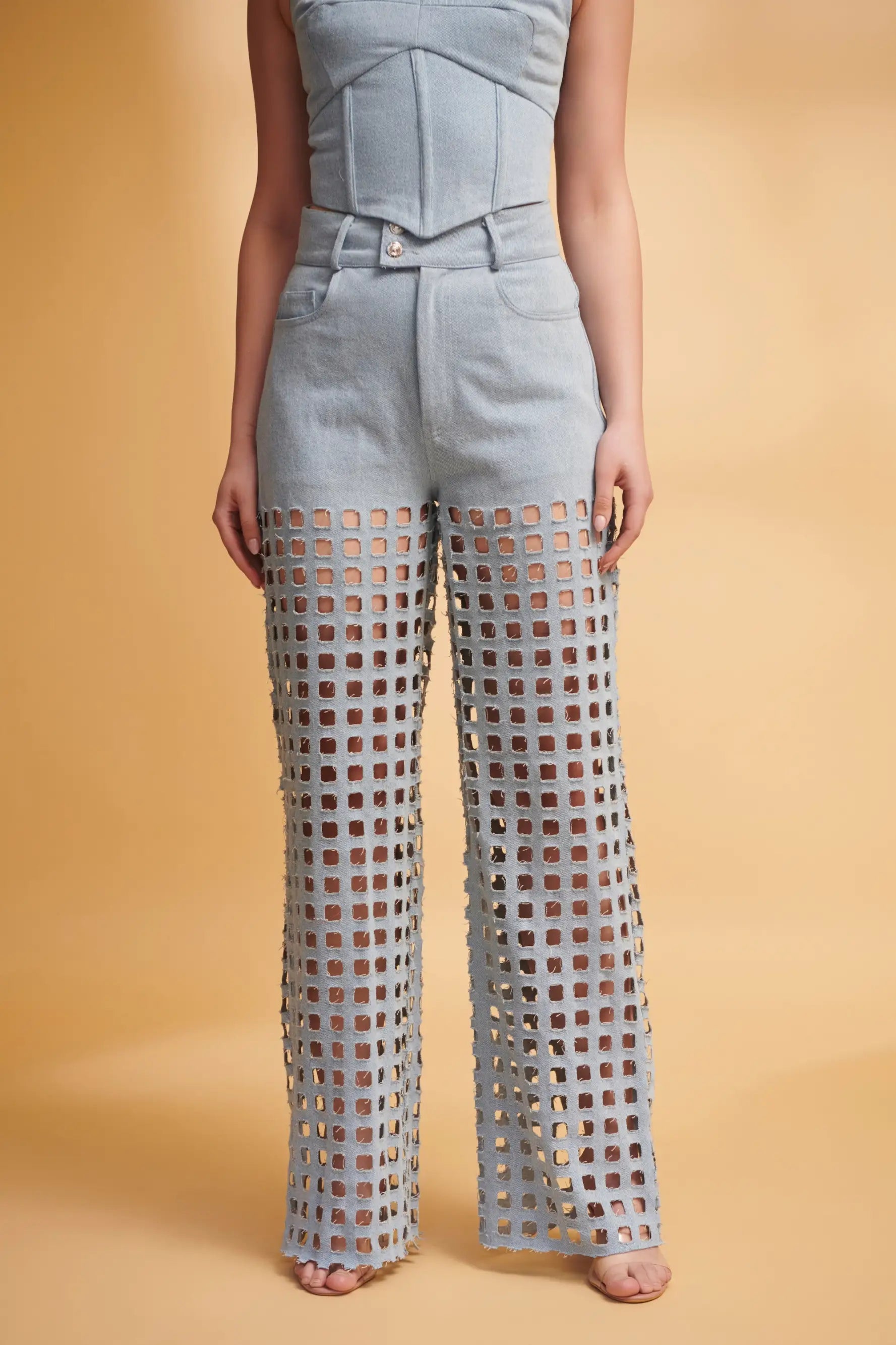 ETHER Denim Corset and Cutwork Jeans Co-ord Set - SET