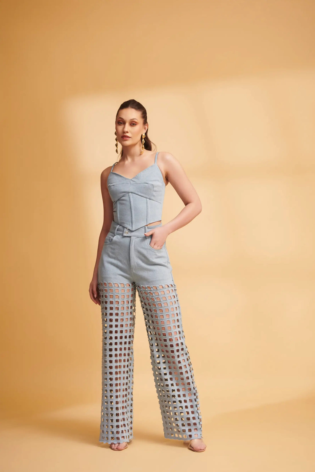 ETHER Denim Corset and Cutwork Jeans Co-ord Set - SET